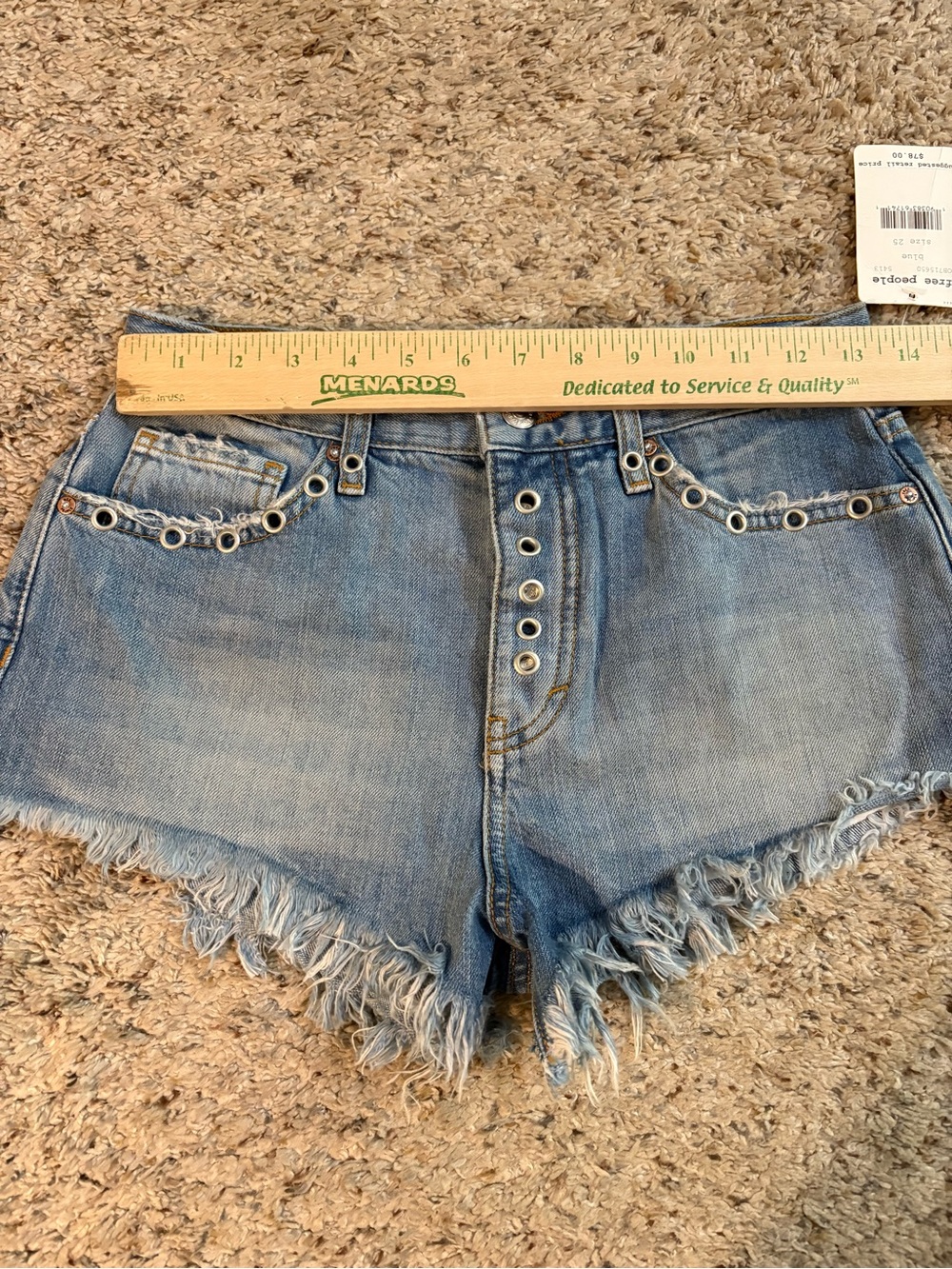 Free People Faded Blue Grommet-Trim Denim Shorts Size 25 NWT - Picture 9 of 11